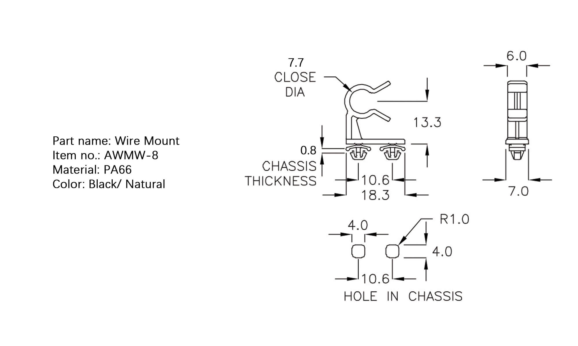 Plastic Wire Mount AWMW-8